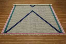 Hand Block Printed Cotton Area Rug Pink Border, Modern Design - thumbnail 1