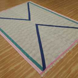 Hand Block Printed Cotton Area Rug Pink Border, Modern Design - thumbnail 3