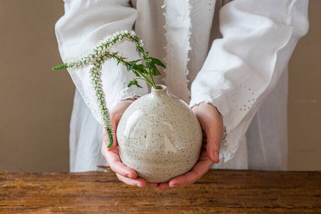 Ceramic White Pottery Vase, Bud Vase For Garden Flowers, Small Bottle Modern Decorative New Home Gift - image 1