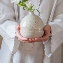 Ceramic White Pottery Vase, Bud Vase For Garden Flowers, Small Bottle Modern Decorative New Home Gift - thumbnail 3