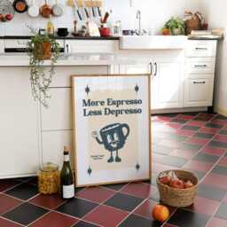 Retro Wall Art, More Espresso Less Depresso Poster, Print, Decor, Funny Quote Cartoon Kitchen Decor - thumbnail 2