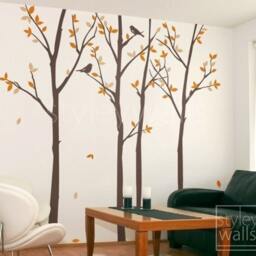 Tree Wall Decal, Forest Trees & Birds Winter Nature Vinyl Home Decor Sticker - thumbnail 2