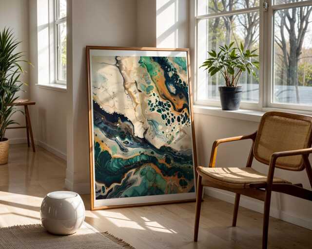Fluid Acrylic Pour Art Print Nature's Palette Emerald Green Marble Effect Bubbles Cells Contemporary Design Modern Painting Gift For Home - image 1