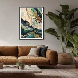 Fluid Acrylic Pour Art Print Nature's Palette Emerald Green Marble Effect Bubbles Cells Contemporary Design Modern Painting Gift For Home - thumbnail 3