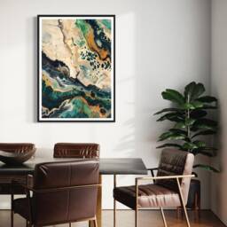 Fluid Acrylic Pour Art Print Nature's Palette Emerald Green Marble Effect Bubbles Cells Contemporary Design Modern Painting Gift For Home - thumbnail 2