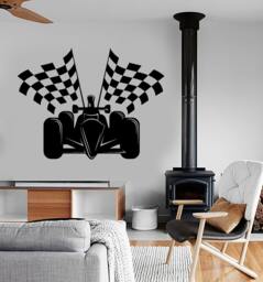 Wall Vinyl Decal Checked Flag Formula 1 Karting Kart Supercart Amazing Car 1324Dz - thumbnail 1