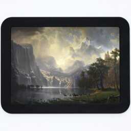 Among The Sierra Nevada Mountains Bierstadt Nature Trees Water Lake Deer Stags Classic Painting Wooden Framed Art Print - thumbnail 2