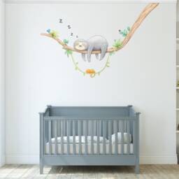 Sleepy Sloth Fabric Wall Decal, Nursery, Watercolour Decor, Jungle Art - thumbnail 2