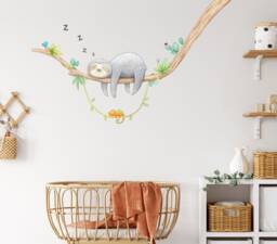 Sleepy Sloth Fabric Wall Decal, Nursery, Watercolour Decor, Jungle Art
