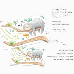 Sleepy Sloth Fabric Wall Decal, Nursery, Watercolour Decor, Jungle Art - thumbnail 3
