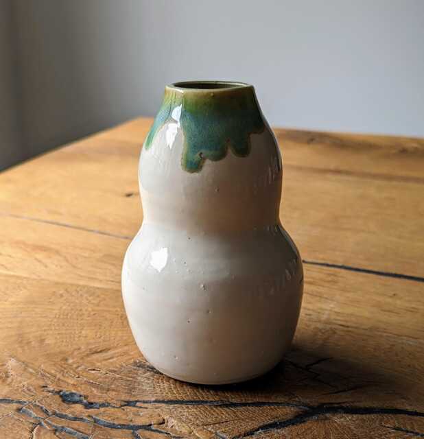 Drip Bud Vase - Handmade Ceramic Vase Unique Gift Decor Made in Australia Drippy Green Glaze Pottery - image 1