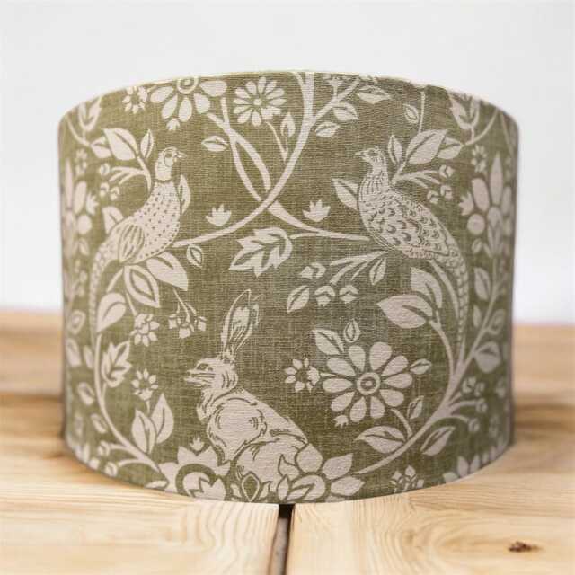 Heathland Moss, Hares & Pheasants, Handmade Drum Lampshade, Designer Home Decor - image 1