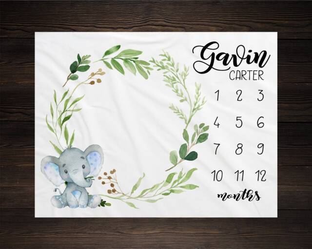 Safari Baby Milestone Blanket Month Growth Tracker Fleece Shower Elephant Newborn Gift Animals - image 1