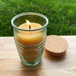 Beeswax Candle in Honeybee Glass Jar 100% All Natural Bees Wax/Spanish Recycled Ecofriendly Pure Cotton Wick Candles Gift Cork Lid