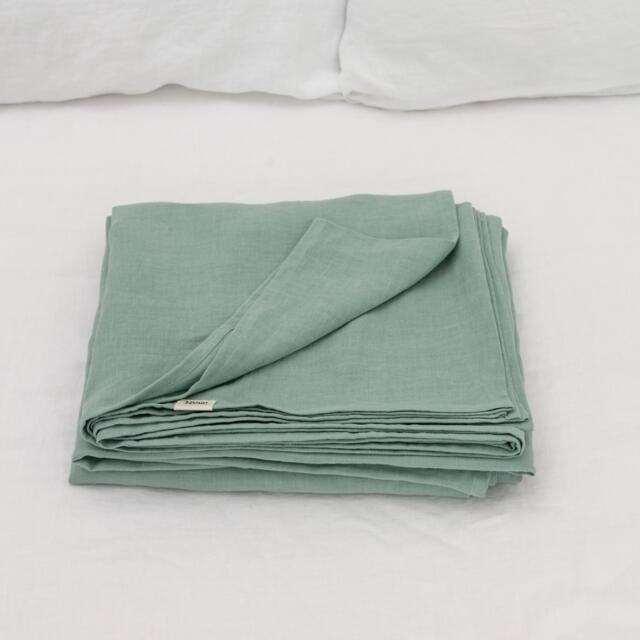 Ocean Mint Flat Linen Bed Sheet in King, Queen, Single, Twin & Other Custom Sizes, Stone Washed Soft Aesthetic Bedspread - image 1