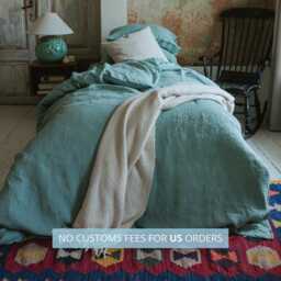 Ocean Mint Flat Linen Bed Sheet in King, Queen, Single, Twin & Other Custom Sizes, Stone Washed Soft Aesthetic Bedspread - thumbnail 2