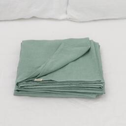 Ocean Mint Flat Linen Bed Sheet in King, Queen, Single, Twin & Other Custom Sizes, Stone Washed Soft Aesthetic Bedspread - thumbnail 1