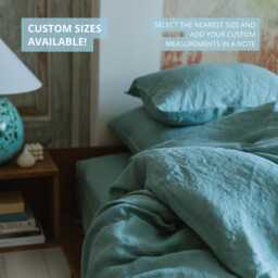 Ocean Mint Flat Linen Bed Sheet in King, Queen, Single, Twin & Other Custom Sizes, Stone Washed Soft Aesthetic Bedspread - thumbnail 3