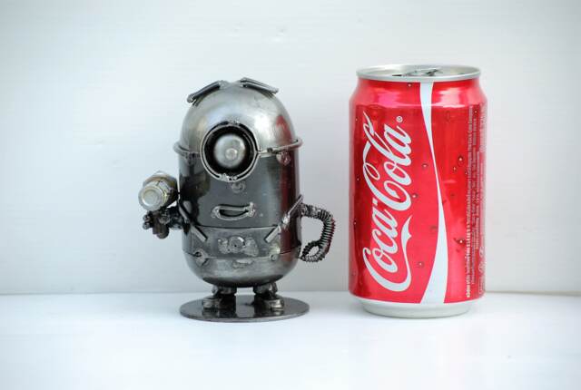Handmade Metal Mini Robot Sculpture, Recycled Steel Art Figure, 6Th Anniversary Gift - image 1