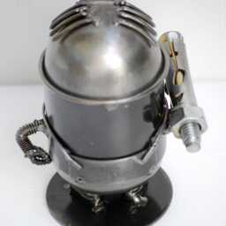 Handmade Metal Mini Robot Sculpture, Recycled Steel Art Figure, 6Th Anniversary Gift - thumbnail 3