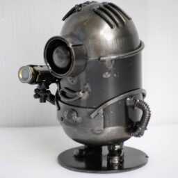 Handmade Metal Mini Robot Sculpture, Recycled Steel Art Figure, 6Th Anniversary Gift - thumbnail 2