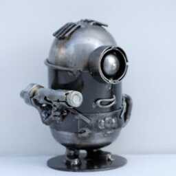 Handmade Metal Mini Robot Sculpture, Recycled Steel Art Figure, 6Th Anniversary Gift - thumbnail 4