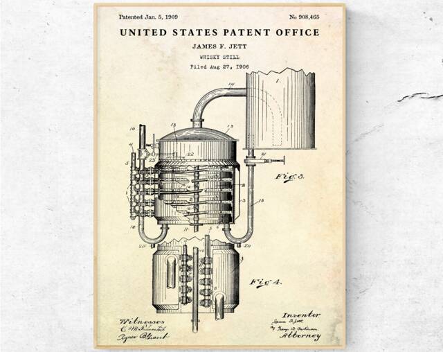 Whiskey Still 1909 Patent Print. Blueprint Poster. Whisky Bar Decor, Prohibition Moonshine Wall Art, Ready To Hang Canvas - image 1