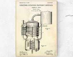 Whiskey Still 1909 Patent Print. Blueprint Poster. Whisky Bar Decor, Prohibition Moonshine Wall Art, Ready To Hang Canvas - thumbnail 1