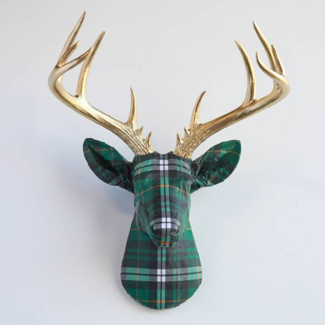 Faux Taxidermy Deer Head Fabric Wall Mount - Decor Irish Plaid Fad4908/Fad4900 - image 1