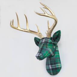 Faux Taxidermy Deer Head Fabric Wall Mount - Decor Irish Plaid Fad4908/Fad4900 - thumbnail 2
