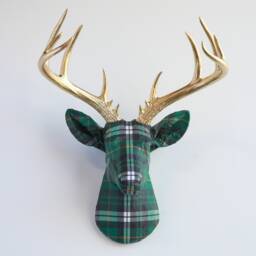 Faux Taxidermy Deer Head Fabric Wall Mount - Decor Irish Plaid Fad4908/Fad4900 - thumbnail 1