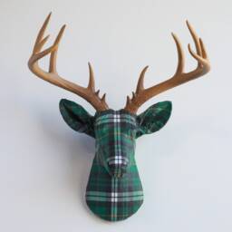 Faux Taxidermy Deer Head Fabric Wall Mount - Decor Irish Plaid Fad4908/Fad4900 - thumbnail 3