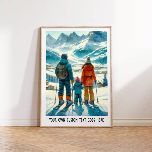 Personalised Family Ski Print - Custom Poster - Wall Art Skiing Gift Of 3 Snowboard Artwork Decor - image 1