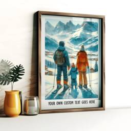 Personalised Family Ski Print - Custom Poster - Wall Art Skiing Gift Of 3 Snowboard Artwork Decor - thumbnail 2