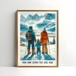 Personalised Family Ski Print - Custom Poster - Wall Art Skiing Gift Of 3 Snowboard Artwork Decor - thumbnail 3