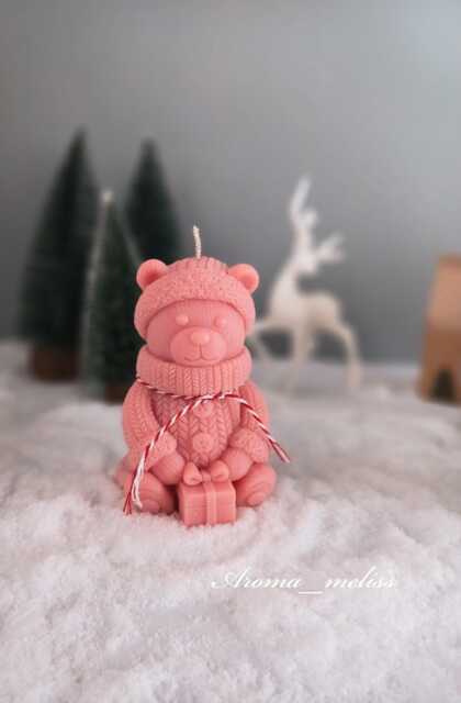 Bear Christmas Candle , Scented Soy Beeswax, Festive Decor - image 1