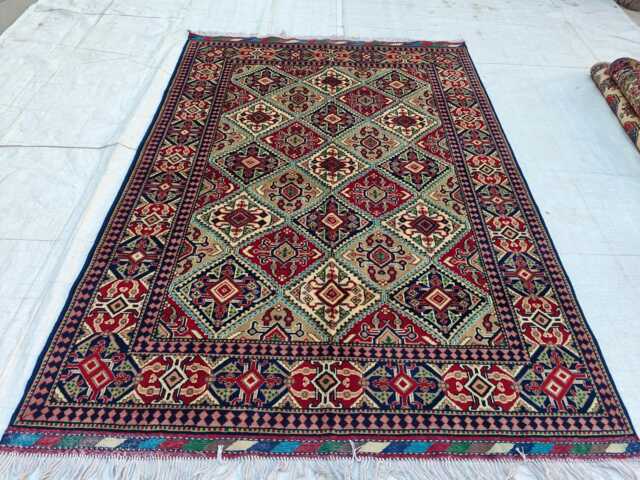 5x7 Ft Soft Geometric Hand-Woven Afghan Tribal Wool Carpet, Living Room Rug - image 1