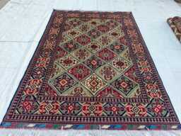 5x7 Ft Soft Geometric Hand-Woven Afghan Tribal Wool Carpet, Living Room Rug - thumbnail 1