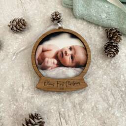 Personalized Baby's First Christmas Photo Bauble Oak Polaroid Frame - thumbnail 2