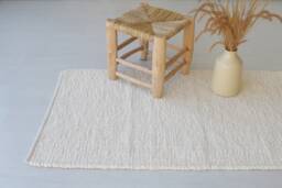 Medium Cream Cotton Rug, Bathroom Kitchen Bedroom Hallway Portuguese Rag Bohemian Decor, Gift For Mother - thumbnail 1