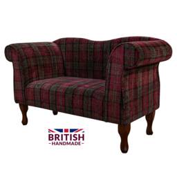 Handmade Tartan Plaid Chaise Lounge Small Queen Anne Sofa