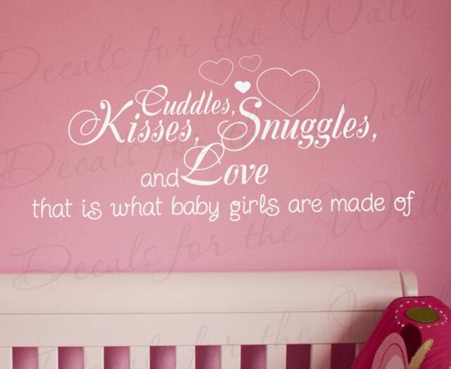 Cuddles Kisses Snuggles & Love What Baby Girl Made Of Room Kid Nursery Vinyl Wall Lettering Decal Quote Sticker Art Decor K30 - image 1