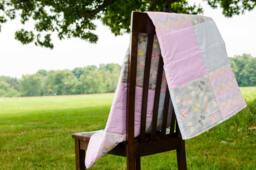 Pink & Gray Girls Baby Quilt, Girls Nursery Bedding, Girl Gift, Pink Shower, Floral New Mom - thumbnail 1