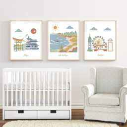 Travel Nursery Art Print London, Lake Michigan, Tokyo Set Of 3 Prints - thumbnail 2