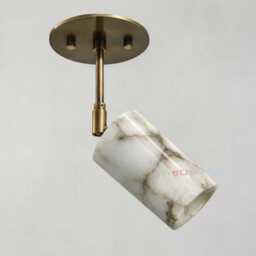 Modern Brass Ceiling Light Alabaster Shade With Mid Century Marble Fixture - thumbnail 1
