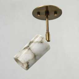 Modern Brass Ceiling Light Alabaster Shade With Mid Century Marble Fixture - thumbnail 3