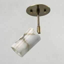Modern Brass Ceiling Light Alabaster Shade With Mid Century Marble Fixture - thumbnail 2