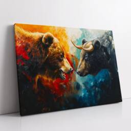Bear Vs Bull Stock Market Wall Street Trading Painting Finance Inspirational Framed Canvas Art Poster Print Home & Office Room Decor - thumbnail 3