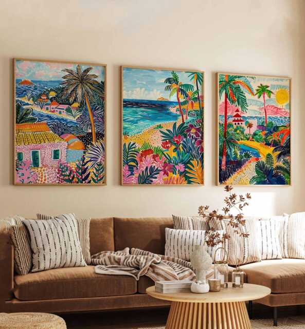 Set Of 3 Isla Mujeres Posters, Mexico Prints, Caribbean Wall Art Set, Mexican Island Beach Tropical Decor - image 1