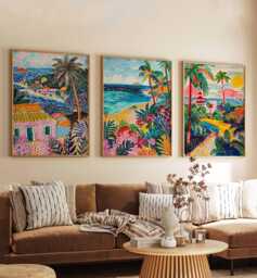 Set Of 3 Isla Mujeres Posters, Mexico Prints, Caribbean Wall Art Set, Mexican Island Beach Tropical Decor - thumbnail 1